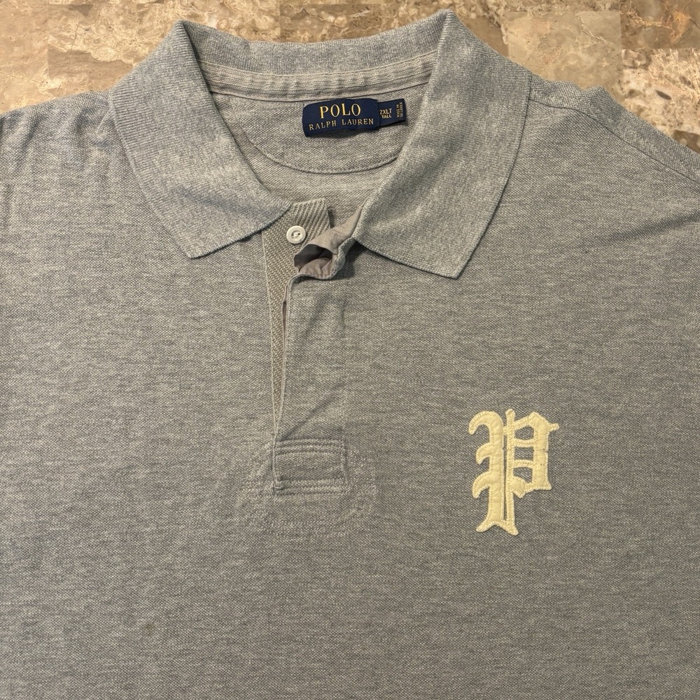 Polo Ralph Lauren Shirt Mens 2XL Tall 2XLT Old English Varsity Logo Big P Rugby